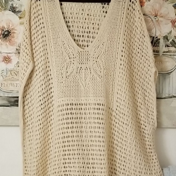 Jeanne Pierre V Neck 100% Cotton Crochet Cover Up - Picture 12 of 12